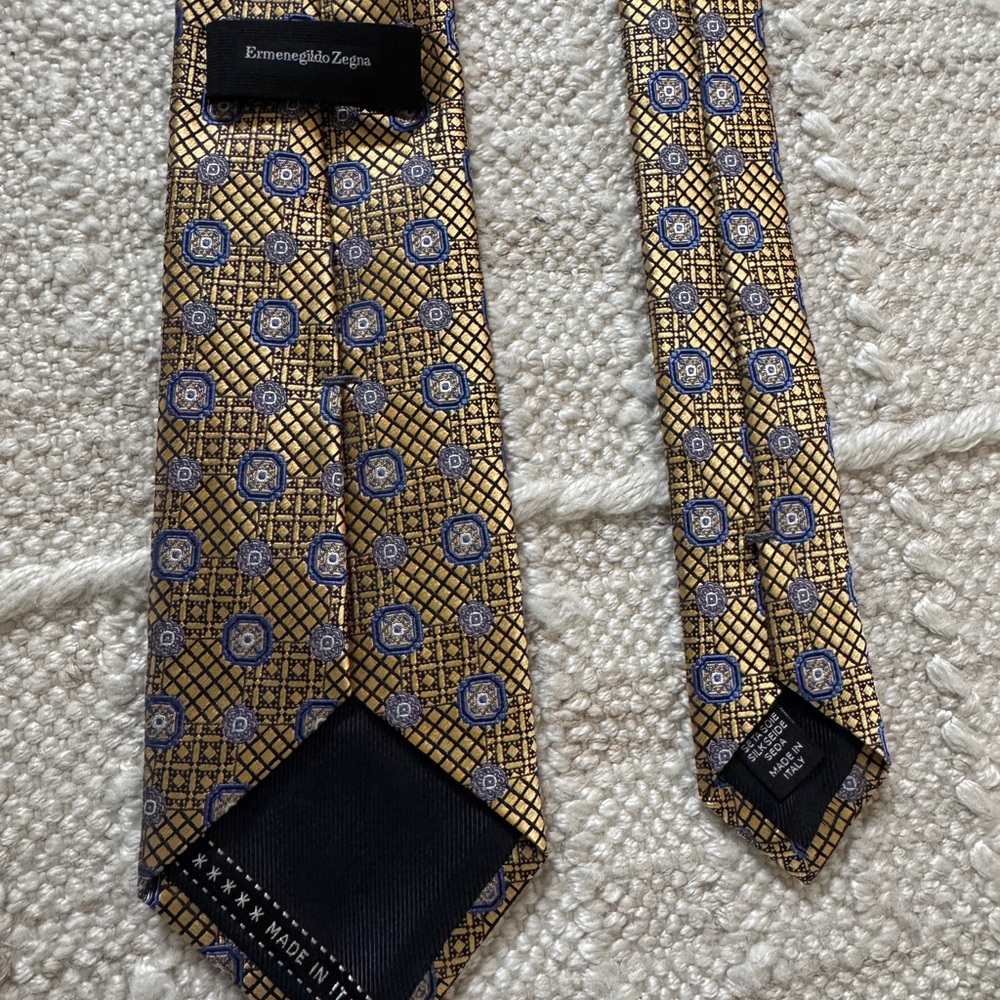Ermenegildo Zegna Geometric Gold and Blue Tie